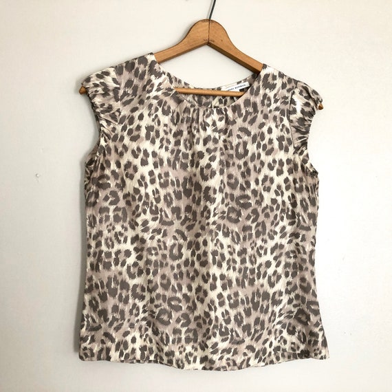 Leopard Shirt Silk Blouse Cap Sleeve Vintage Bana… - image 3