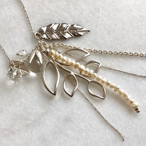 Silver Charm Necklace Long Chain Leaf Chains Vintage Jewelry Gift