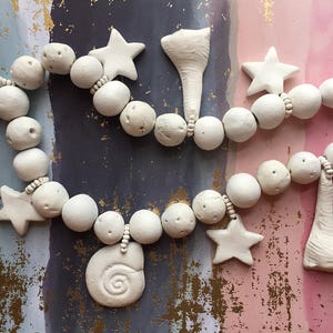White Necklace Beach Shells Clay Beads Vintage Jewelry