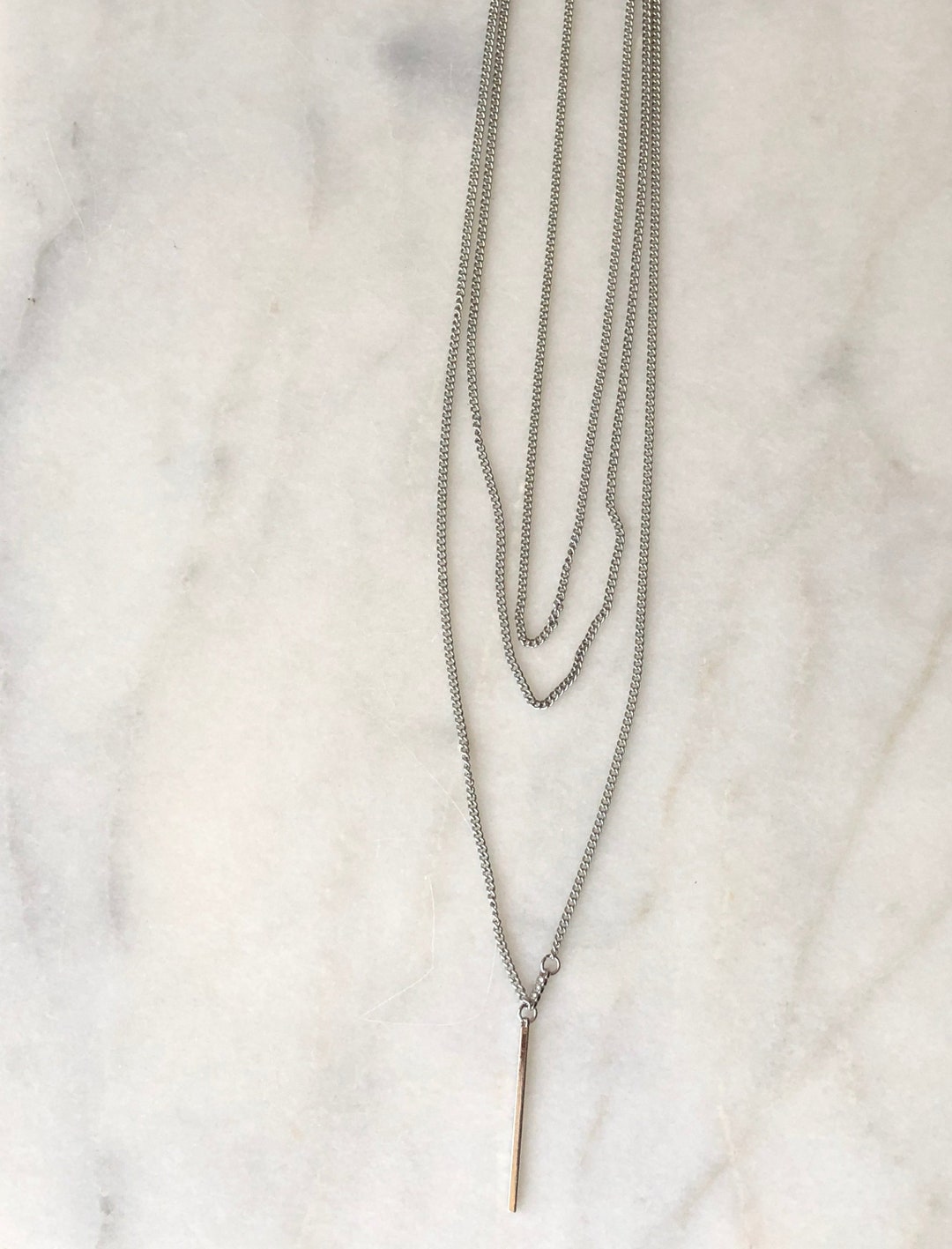 Silver Necklace Long Chain Pendant Necklace Vintage Jewelry Statement