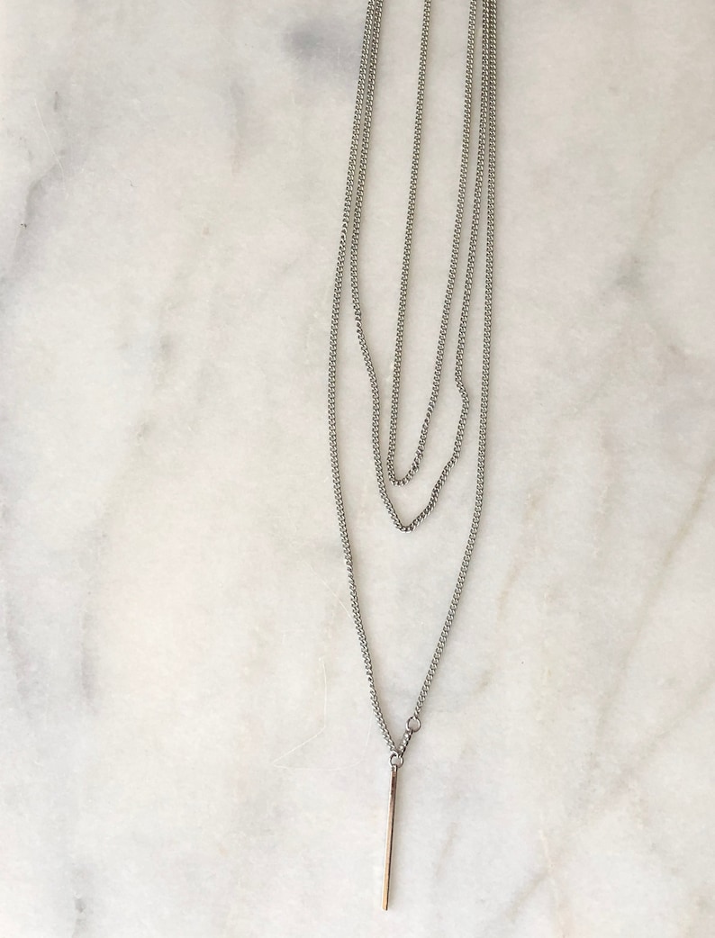Silver Necklace Long Chain Pendant Necklace Vintage Jewelry Statement Piece