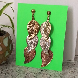 Dangly Earrings Metallic Leaf Gold Silver Bronze vintage Distressed Gypsy Earrings Big Statement Jewelry image 1