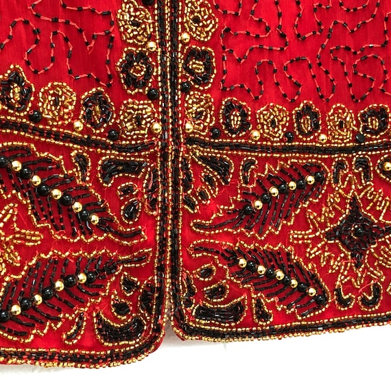 Beaded Jacket Red Silk Blazer Gold Black Beads Vin