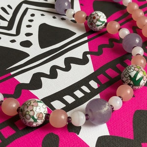 Glass Bead Necklace Floral White Purple Pink Pastel Vintage Necklace Beaded Chunky Vintage Jewelry Statement Piece