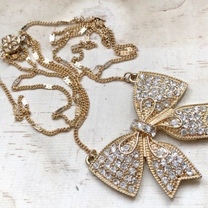 Bow Necklace Rhinestones Gold Metal Chain Simple Jewelry Vintage Long Necklace