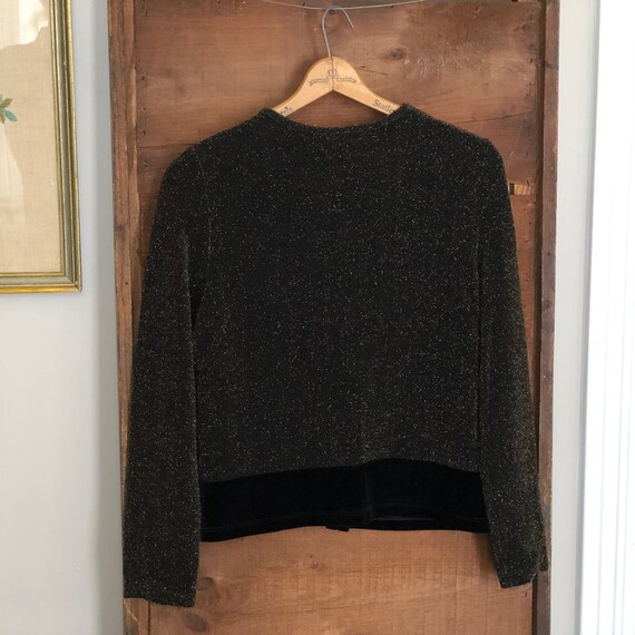 Gold Metallic Sweater Cardigan Black Velvet Waist… - image 5