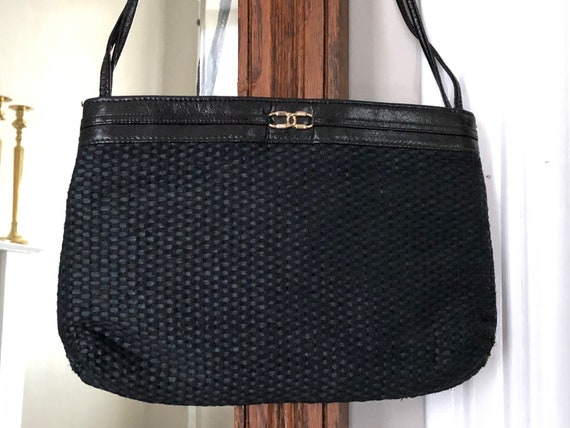 Black Purse Small Woven Handbag Shoulder Strap Faux Leather Vintage Distressed Bag by Mary Ann Rosenfeld Etsy