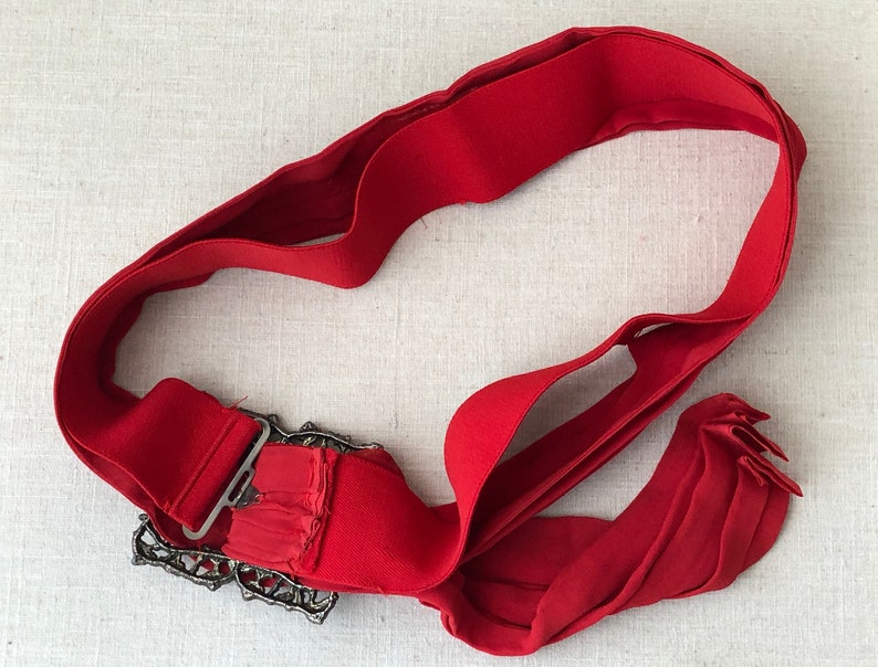 Red Belt Vintage Elastic Waist Chiffon Sash Gold Square Gilt | Etsy