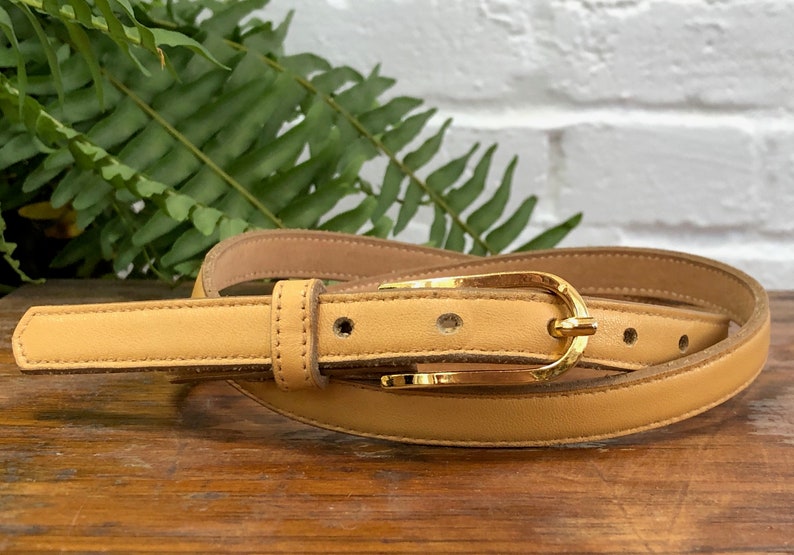 Skinny Belt Tan Leather Belt Vintage Distressed Women/'s size Large