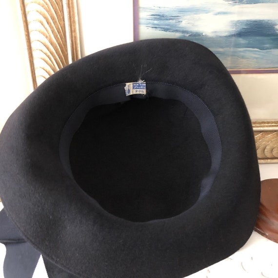Navy Blue Hat Long Ribbons Vintage Distressed Wom… - image 6