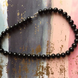 Black Necklace Glass Beads Vintage Jewelry