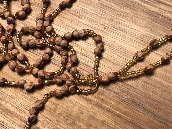 Beaded Tassel Necklace Brown Gold Beads Vintage J… - image 4