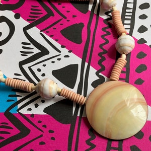 Shell Pendant Necklace Pink Peach Beads Vintage Necklace Beaded Chunky Vintage Jewelry Statement Piece
