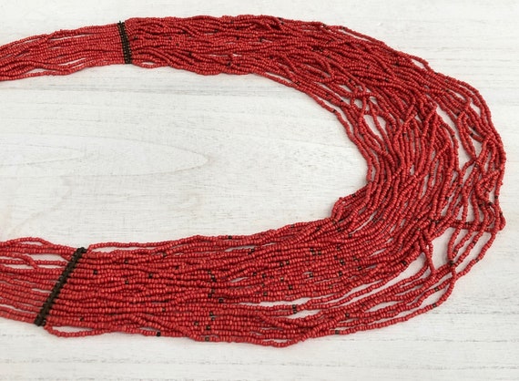 Red Beaded Necklace Vintage Beaded Boho Statement… - image 1