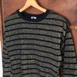 Maglione metallizzato oro maglia a righe nere USA Vintage Distressed Women's Small