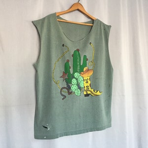Cutoff Shirt Vintage Distressed Ripped Sleeveless Green Tee T