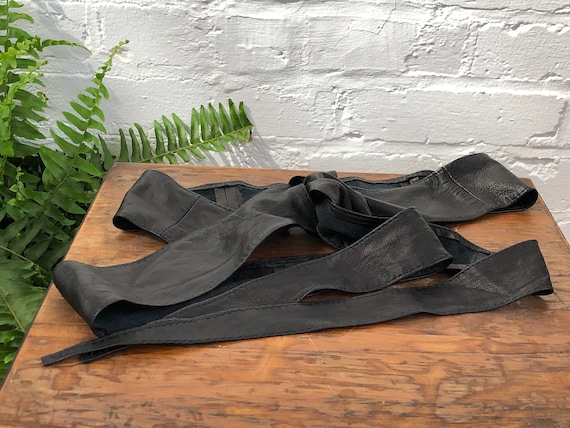 Black Leather Belt Vintage Distressed Sash Belt Tr