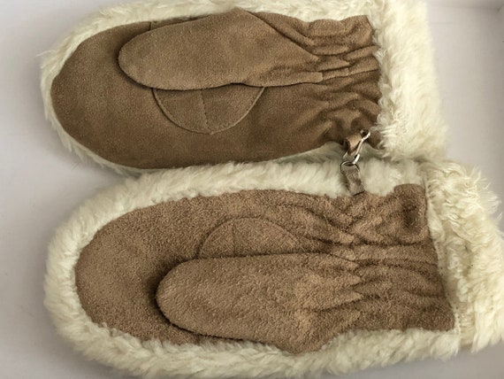 Brown Suede Mittens  Leather Winter Gloves Lined … - image 3