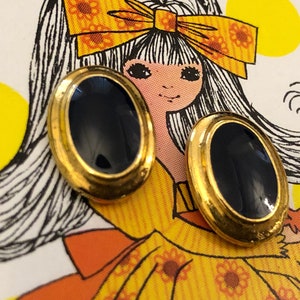 Navy Blue Earrings Oval Small Stud Post Earrings Gold Metal Vintage New Old Stock Jewelry
