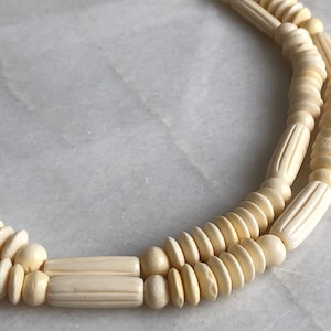 Cream Necklace Beaded Two Strand Chunky Vintage Distressed Jewelry Statement Piece Choker Boho Small Necklace