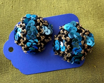 Boucles d’oreilles Bleues Sequin Or Noir Rond Grandes Boucles d’oreilles vintage Big Statement Bijoux