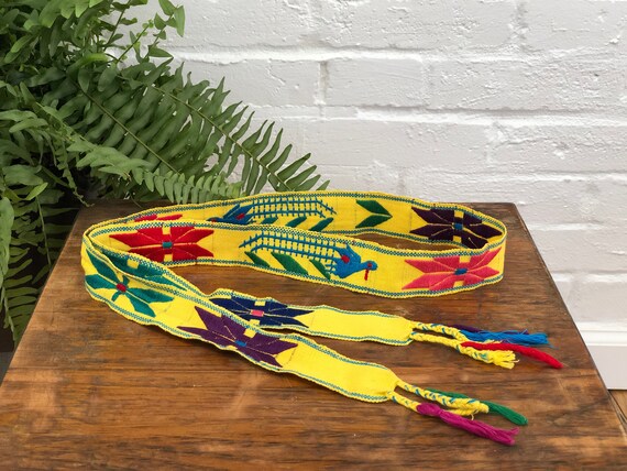 Yellow Belt Woven Tie Tassel Vintage Distressed