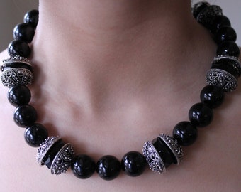 Handmade Black Beaded Necklace