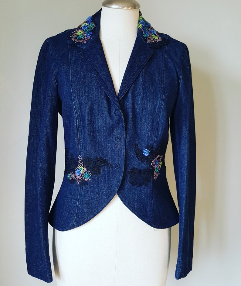Embroided patchwork denim jacket | Etsy