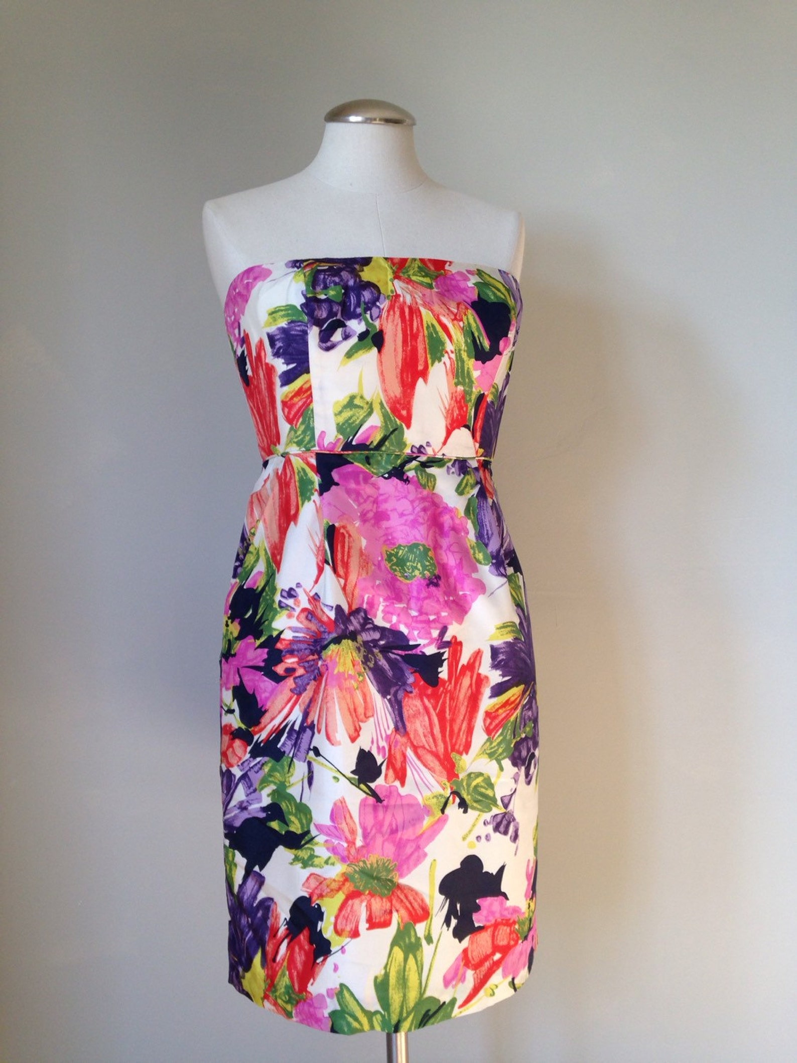Colorful Print Satin Strapless Dress Medium - Etsy