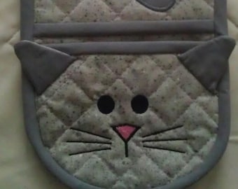 Kitty cat  5x7 size, oven mitt, in the hoop ith applique machine embroidery design,  "digital" embroidery machine files
