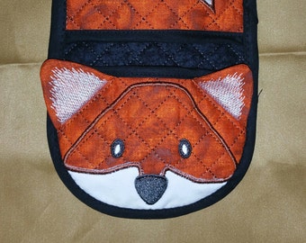 Fox in the hoop oven mitt, applique machine embroidery digital design pattern embroidery machine files