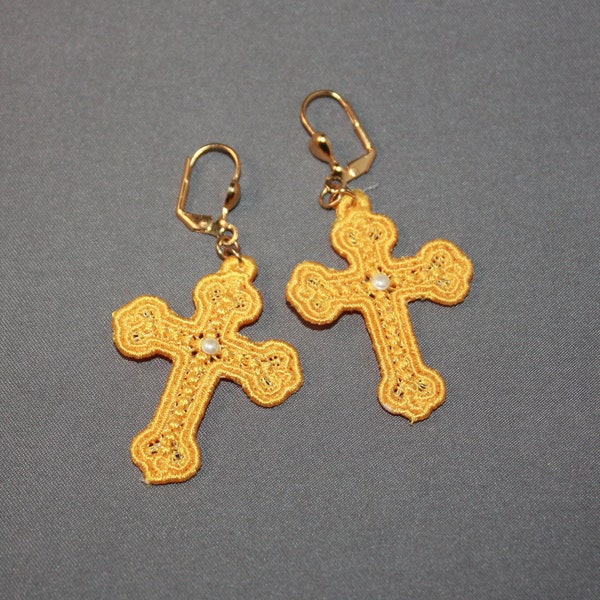 Lace cross earrings or pendant freestanding lace machine embroidery design embroidery machine files