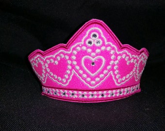 Heart Valentine's Tiara Crown hairband headband slider in the hoop machine embroidery design pattern embroidery machine files