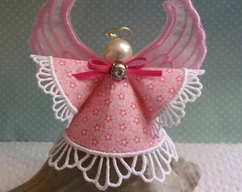 Angel fabric and lace in the hoop ornament,  in 3 sizes machine embroidery design embroidery machine files