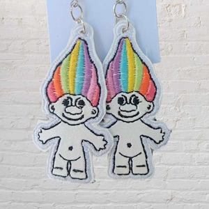 Trolls Rainbow hair earrings ith machine embroidery design files