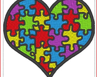 Autism heart puzzle machine embroidery design or patch embroidery machine files