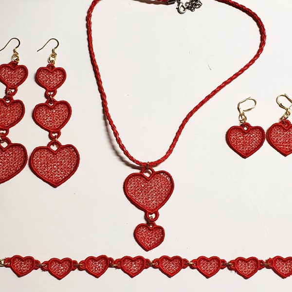 Hearts Freestanding lace machine embroidery design 8 different designs for earrings, pendants, bracelets and  charms
