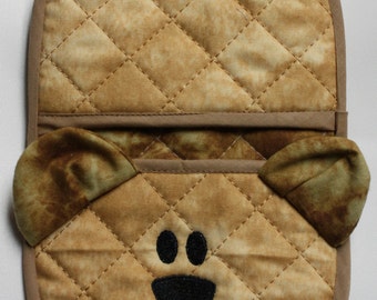 Bear In the hoop  oven mitt embroidery design, with tail added "digital" pattern embroidery machine files