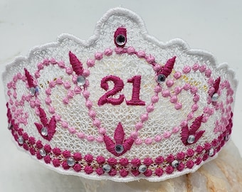 Tiara milestone birthday hairband headband Crown freestanding lace machine embroidery design embroidery machine files