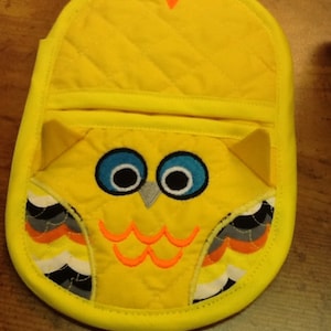In the hoop Owl oven mitt embroidery design pattern embroidery machine files