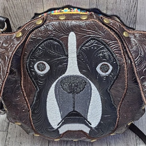 Patrón de bordado para bolso con remaches, versión extra grande, para perro boxer