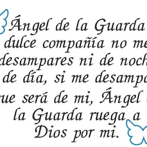 Ángel guardián oración bordado diseño digital español máquina de bordar archivos