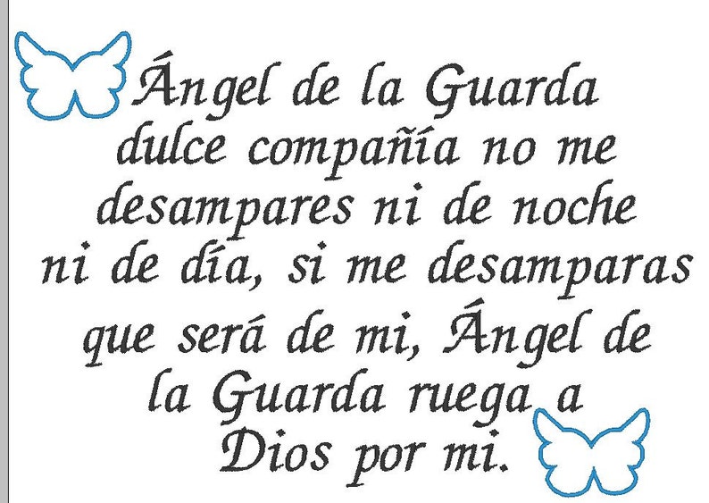 Guardian Angel Prayer Embroidery Design Digital Spanish Embroidery