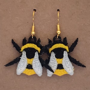 Bumble Bee freestanding lace machine embroidery design -  5 different  size designs for earrings, pendants, charms or pins fsl