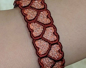 Hearts bracelet freestanding lace in the hoop embroidery design ith in 6 sizes embroidery machine files