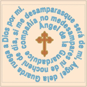 Guardian Angel cross 8, 7, 6, 5 y 4x4 en oración alternativa bloque espiral fuente máquina bordado diseño español y archivo de solo texto
