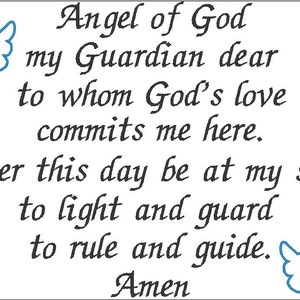 Guardian Angel prayer embroidery design digital in english embroidery machine files