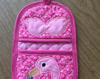 Flamingo in the hoop oven mitt, applique machine embroidery digital design pattern embroidery machine files