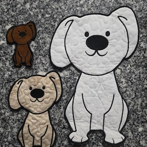 Söt hund 5 storlekar quiltad hot pad-applikation i bågen med broderimönster