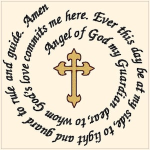 Guardian Angel 8x8 prayer sprial  embroidery design digital English includes blank center embroidery machine files